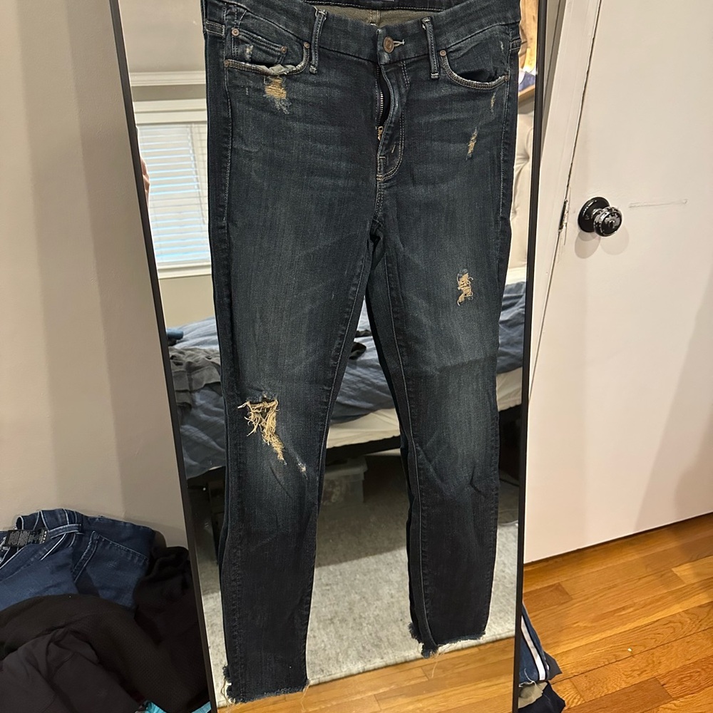 Mother’s Distressed Dark Wash Ripped Jeans